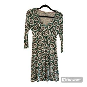 Boden Womens Size 4 Floral Green Geometric Mandela Gathered Tunic Dress